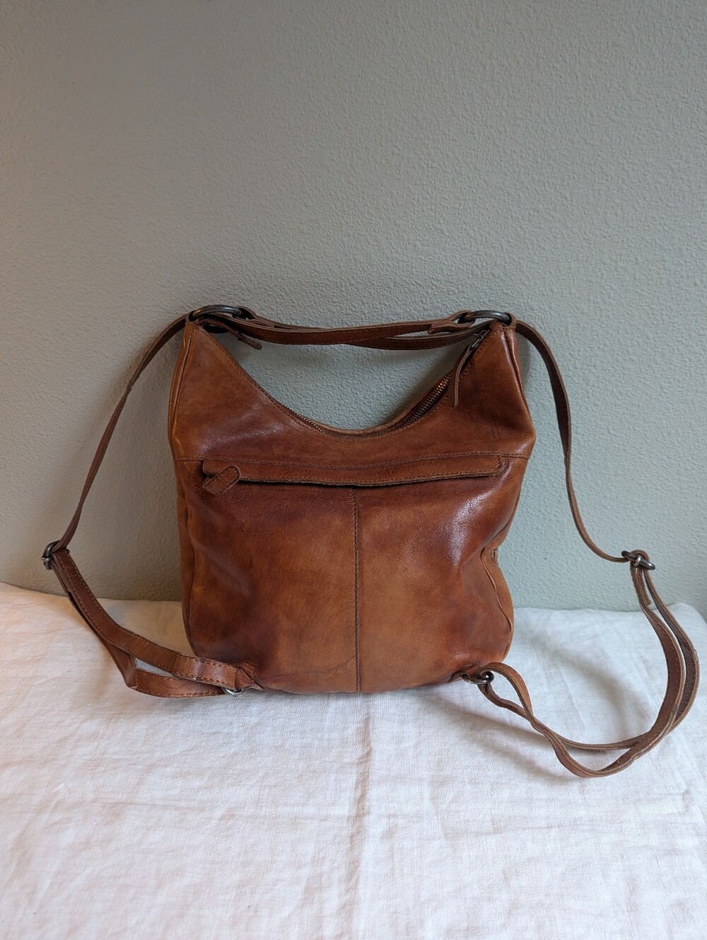Vilenca Holland Anthropologie Woven Leather Backpack Bag Purse Patina Travel - Picture 4 of 14